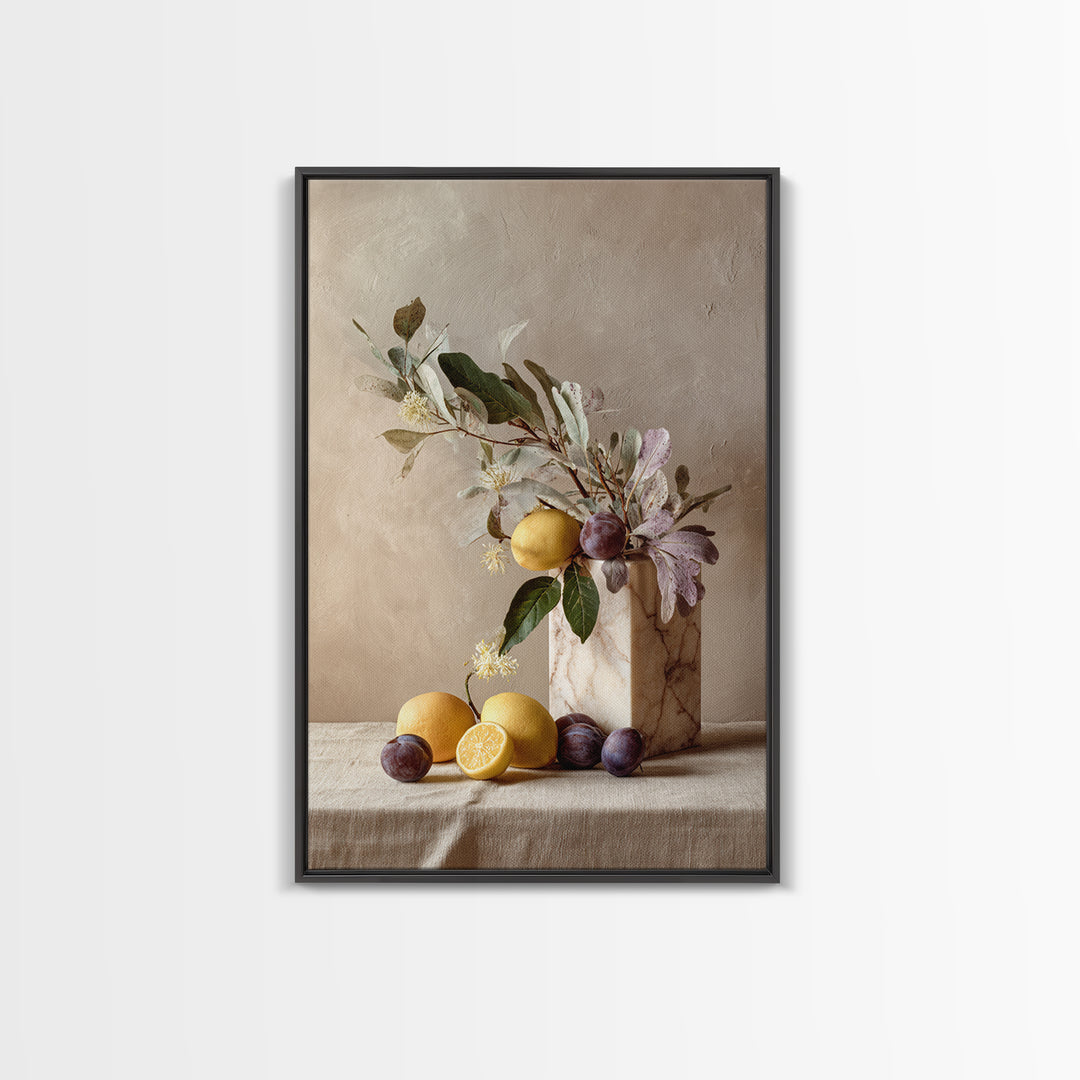 Marble Fruit Still Life Framed Canvas Print, Italian Villa Art, Digital Download Art, Living Room Decor, Fine Art, Villa, IVA-2x3-55