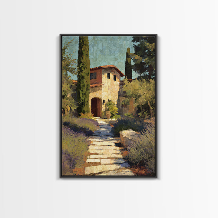 Olive Grove Path Framed Canvas Print, Italian Villa Art, Landscape Print, Living Room Decor, Oil Painting, Villa, IVA-2x3-59