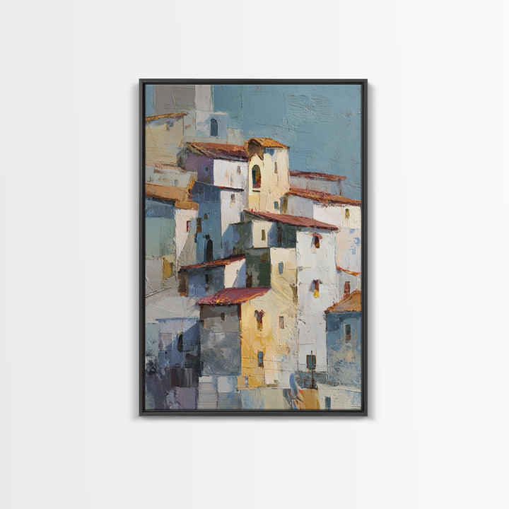 Terracotta Rooftops Against Pale Sky Framed Canvas Print, Italian Villa Art, Digital Art Print, Living Room Decor, Villa, IVA-2x3-60