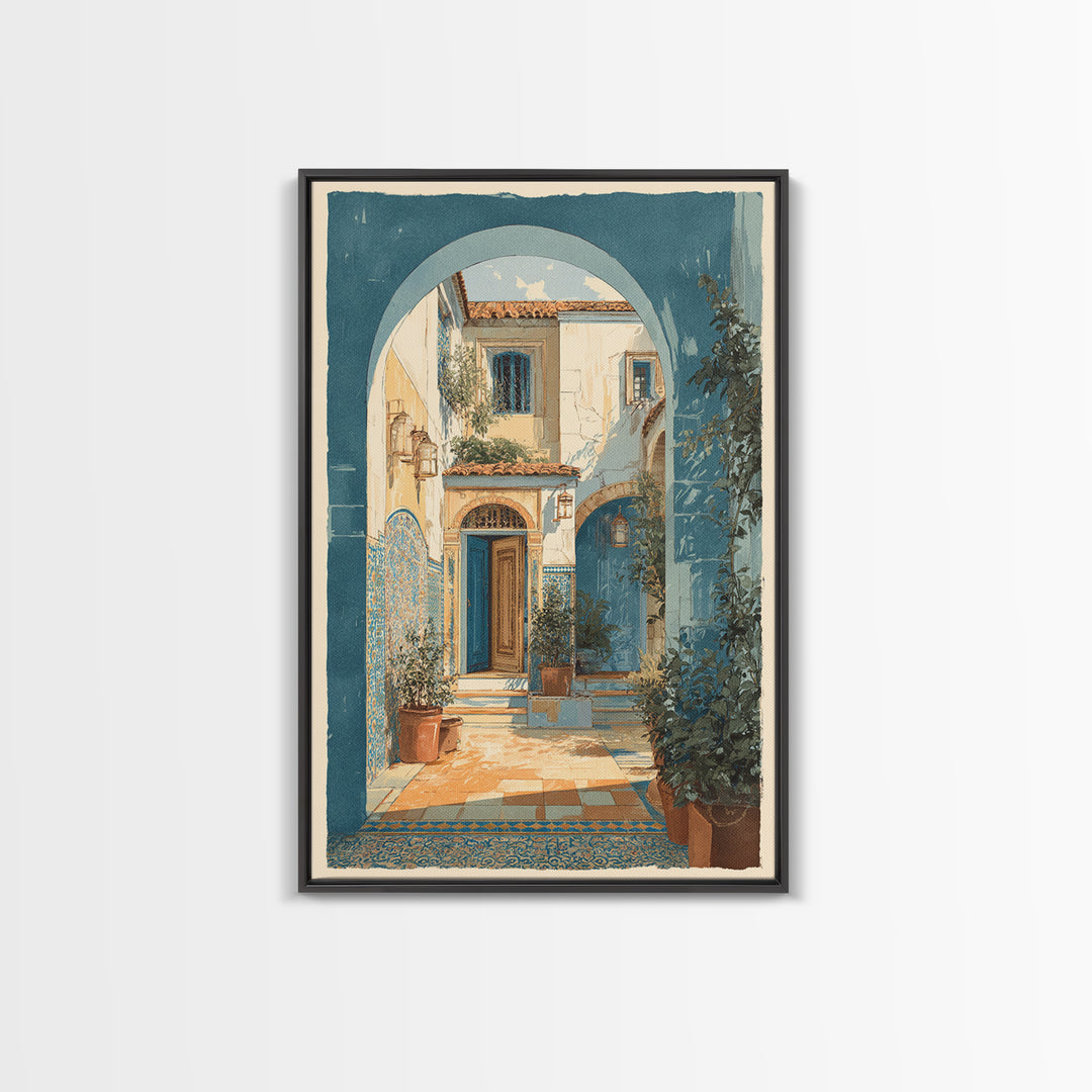 Mediterranean Arch Framing Blue Sea Framed Canvas Print, Italian Villa Art, Gallery Wall Set, Living Room Decor, Villa, IVA-2x3-64
