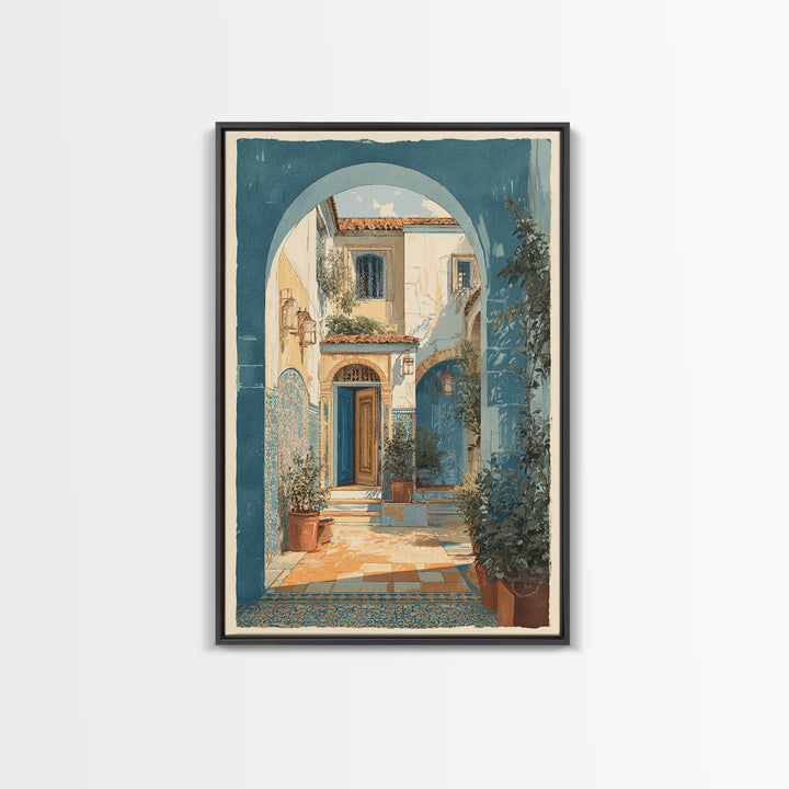 Mediterranean Arch Framing Blue Sea Framed Canvas Print, Italian Villa Art, Gallery Wall Set, Living Room Decor, Villa, IVA-2x3-64
