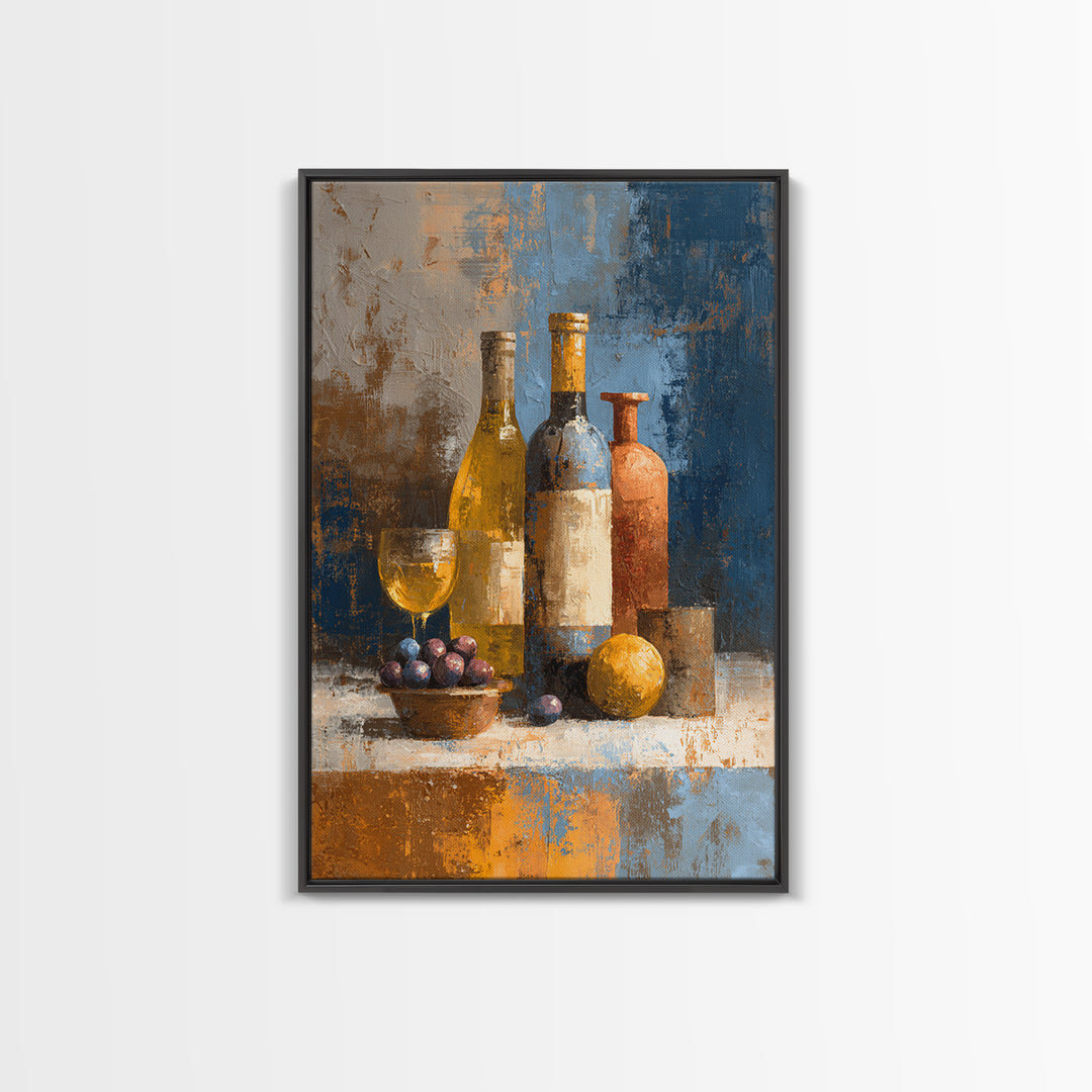 White Wine and Olives Still Life Canvas Print, Italian Villa Art, Neutral Wall Art, Living Room Decor, Oil Painting, Villa, IVA-2x3-72