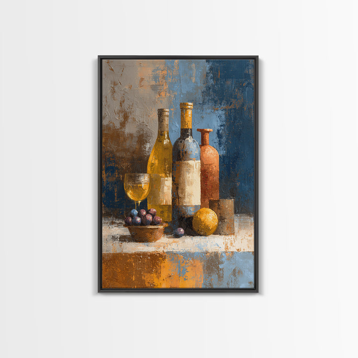 White Wine and Olives Still Life Canvas Print, Italian Villa Art, Neutral Wall Art, Living Room Decor, Oil Painting, Villa, IVA-2x3-72