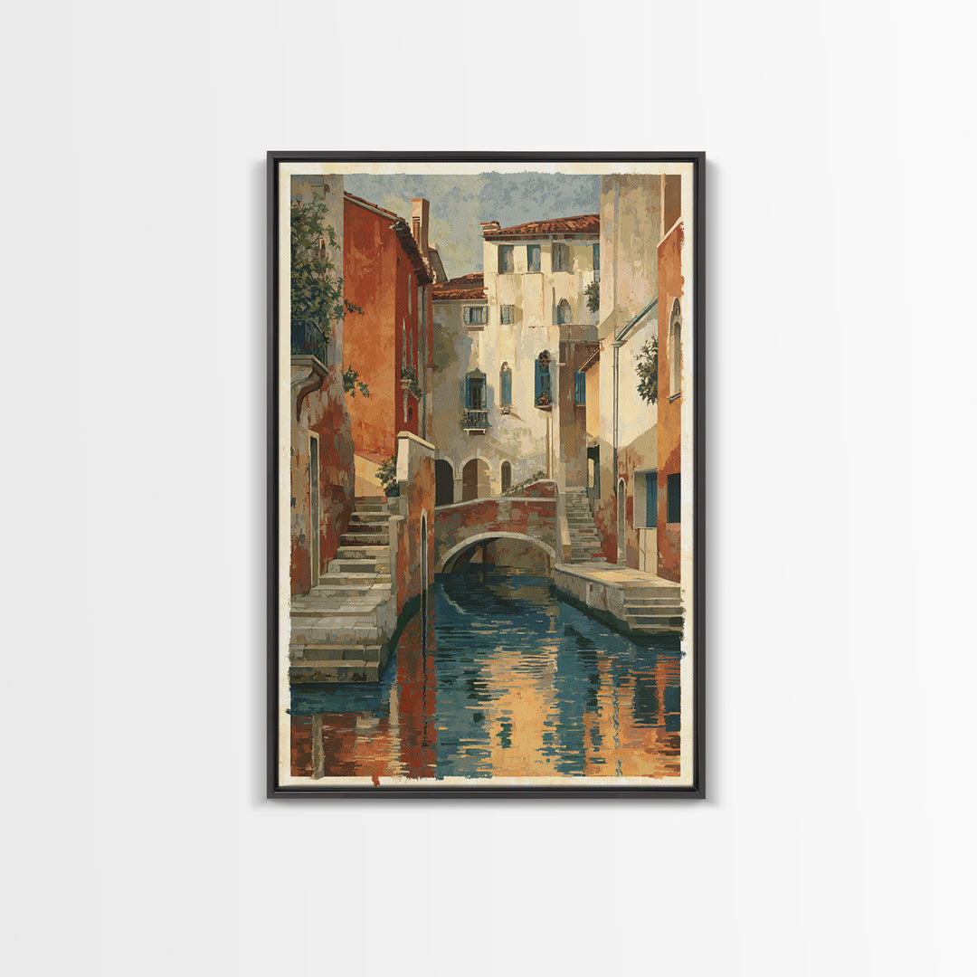 Venetian Canal Reflection Without City Crowd Canvas Print, Italian Villa Art, Textured Painting, Living Room Decor, Villa, IVA-2x3-76