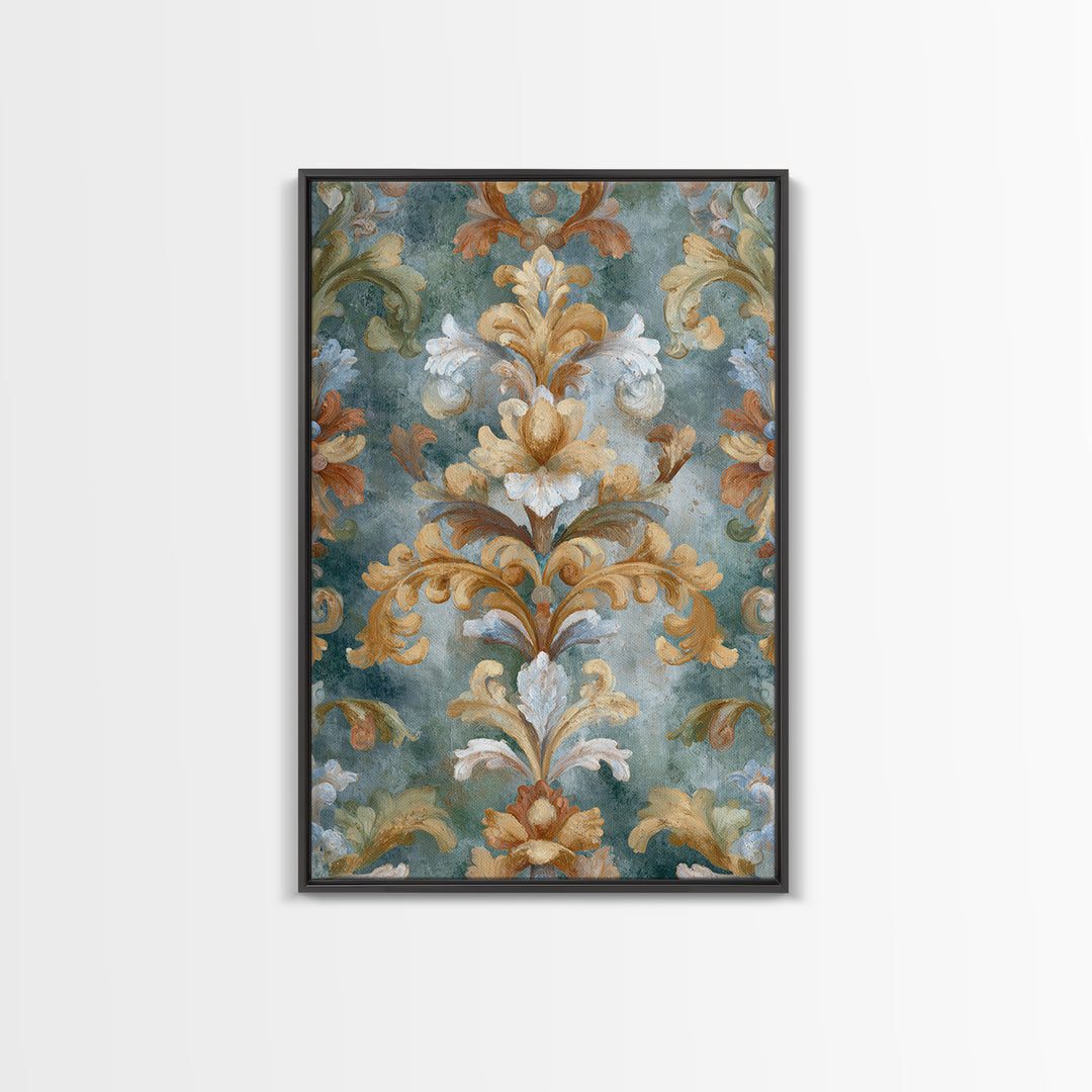 Florentine Floral Ornament Pattern Framed Canvas Print, Italian Villa Art, Room Decor, Living Room Decor, Oil Painting, Villa, IVA-2x3-90