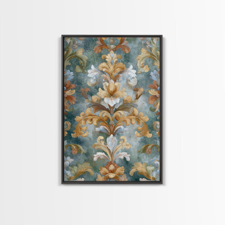 Florentine Floral Ornament Pattern Framed Canvas Print, Italian Villa Art, Room Decor, Living Room Decor, Oil Painting, Villa, IVA-2x3-90
