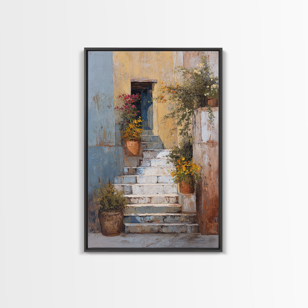 Sunlit Stone Stairway Canvas Print, Italian Villa Art, Luxury Decor, Living Room Decor, Fine Art, Villa, Framed Wall Art, IVA-2x3-91