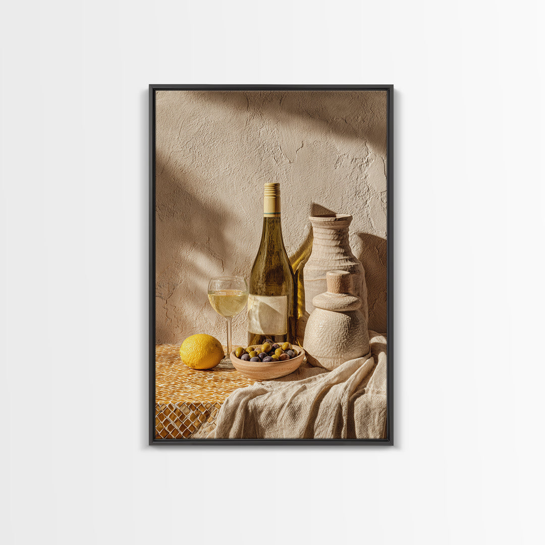 White Wine and Olives Still Life Canvas Print, Italian Villa Art, Fine Art Print, Living Room Decor, Fine Art, Villa, IVA-2x3-96
