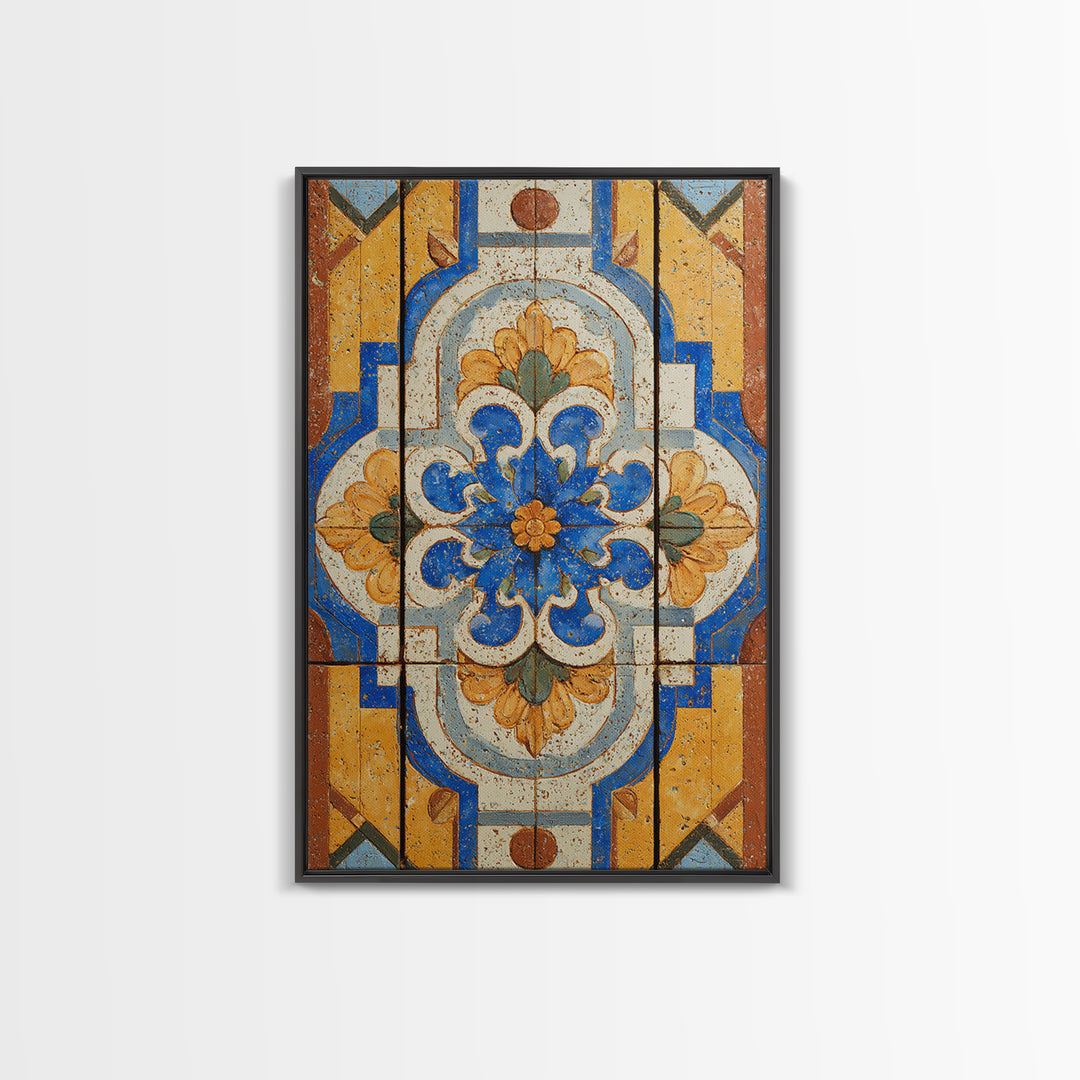 Italian Tile Pattern Framed Canvas Print, Italian Villa Art, Textured Painting, Living Room Decor, Villa, Living Room Wall Art, IVA-2x3-97