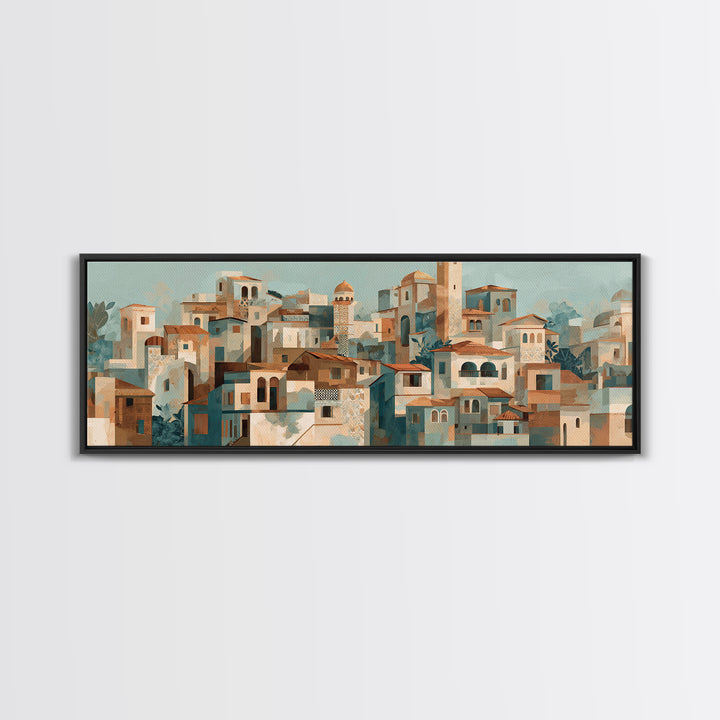 Terracotta Rooftops Against Pale Sky Canvas Print, Italian Villa Art, Neutral Wall Art, Living Room Decor, Fine Art, Villa, IVA-3x1-20