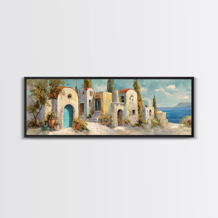 Mediterranean Arch Framing Blue Sea Canvas Print, Italian Villa Art, Rustic Home Decor, Living Room Decor, Fine Art, Villa, IVA-3x1-24