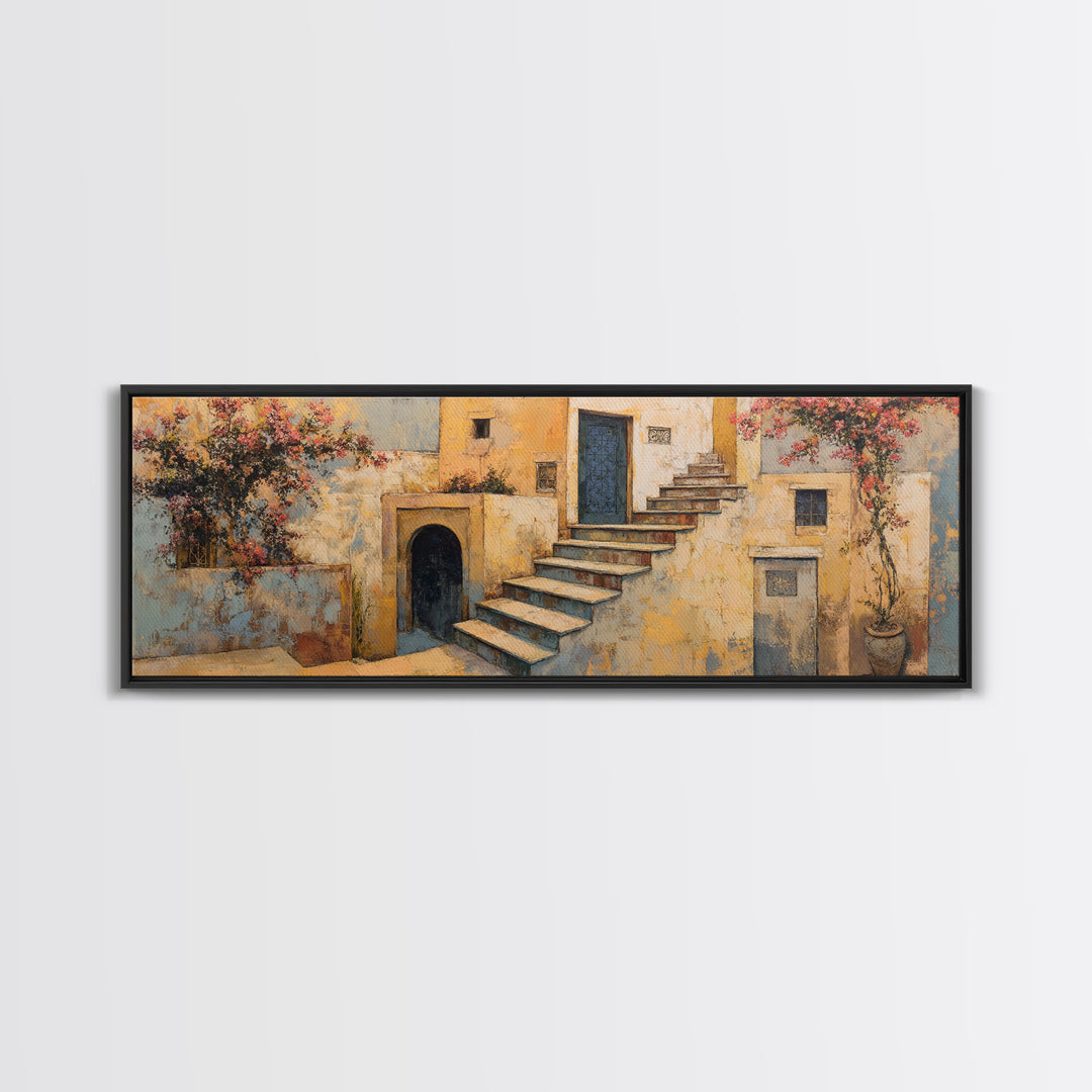Sunlit Stone Stairway Canvas Print, Italian Villa Art, Rustic Home Decor, Living Room Decor, Fine Art, Villa, Boho Decor, IVA-3x1-3