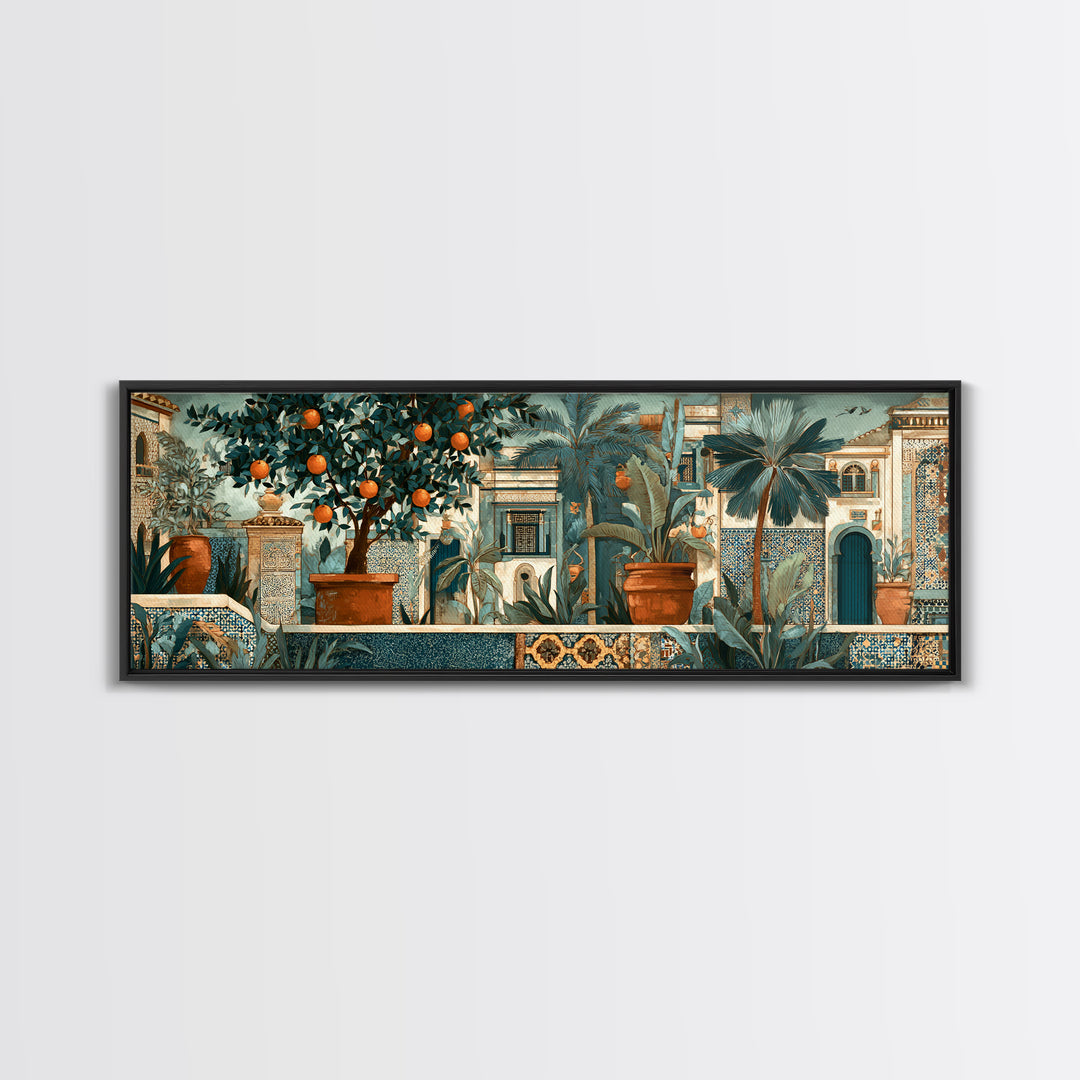 Orange Tree in a Courtyard Planter Canvas Print, Italian Villa Art, Coastal Decor, Living Room Decor, Fine Art, Villa, IVA-3x1-54