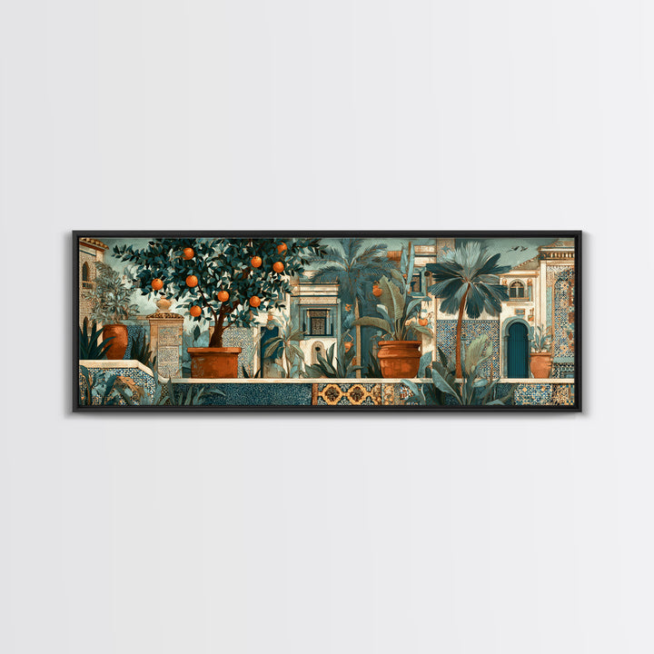 Orange Tree in a Courtyard Planter Canvas Print, Italian Villa Art, Coastal Decor, Living Room Decor, Fine Art, Villa, IVA-3x1-54