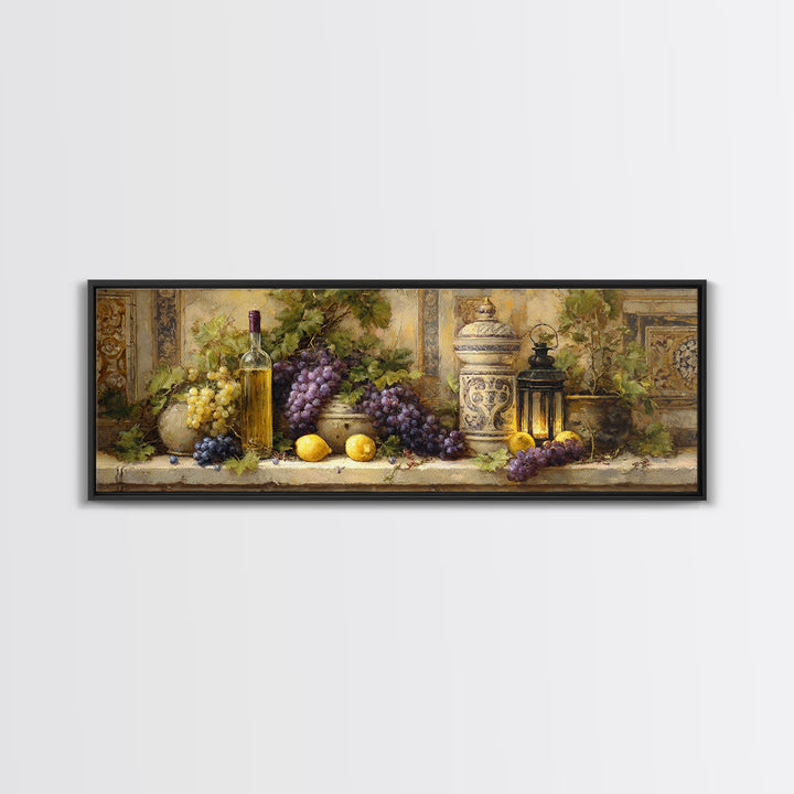 Grapevine and Wine Still Life on Linen Canvas Print, Italian Villa Art, Wall Art Prints, Living Room Decor, Fine Art, Villa, IVA-3x1-71