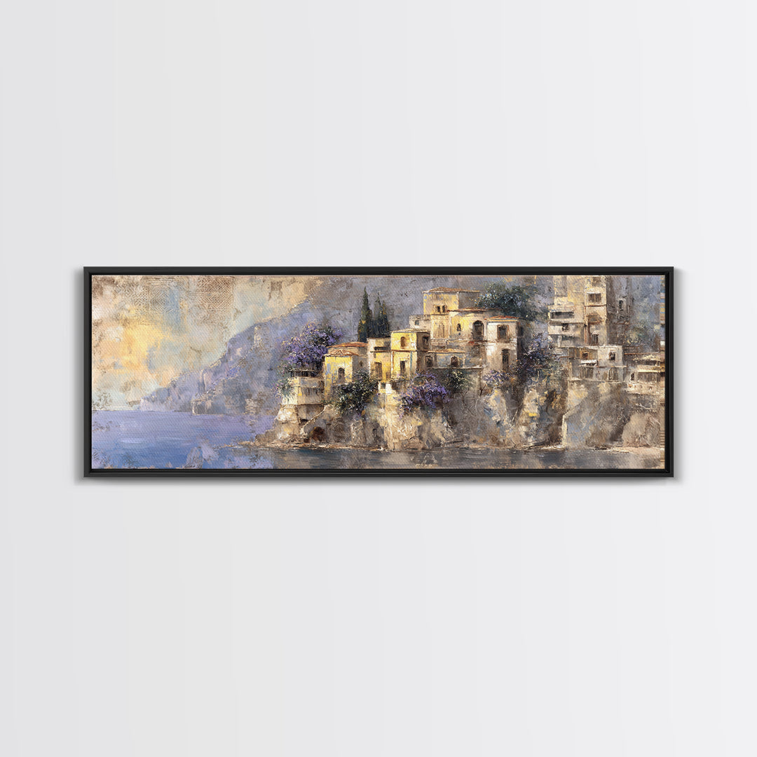 Amalfi Coast Cliffs Framed Canvas Print, Italian Villa Art, Printable Art, Living Room Decor, Villa, Digital Download Art, IVA-3x1-77