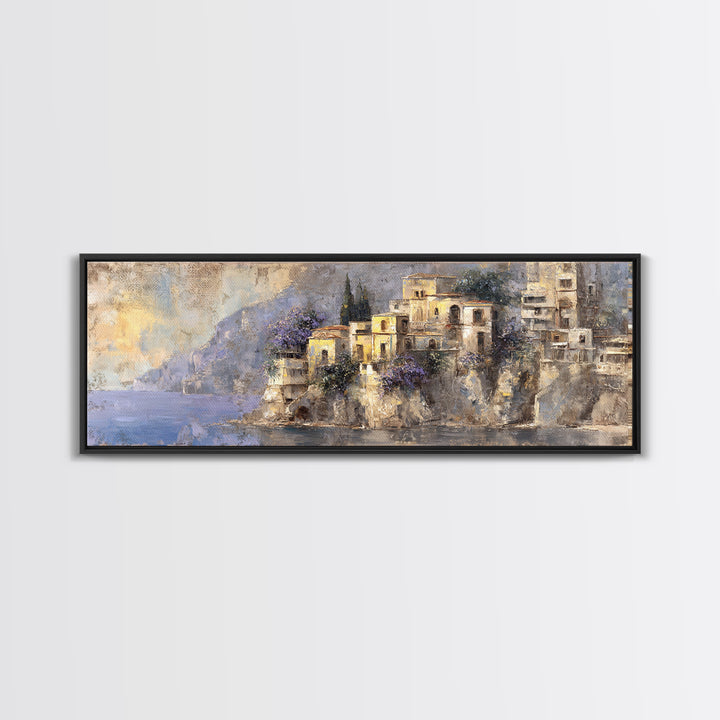 Amalfi Coast Cliffs Framed Canvas Print, Italian Villa Art, Printable Art, Living Room Decor, Villa, Digital Download Art, IVA-3x1-77