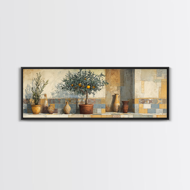 Orange Tree in a Courtyard Planter Canvas Print, Italian Villa Art, Statement Artwork, Living Room Decor, Fine Art, Villa, IVA-3x1-78