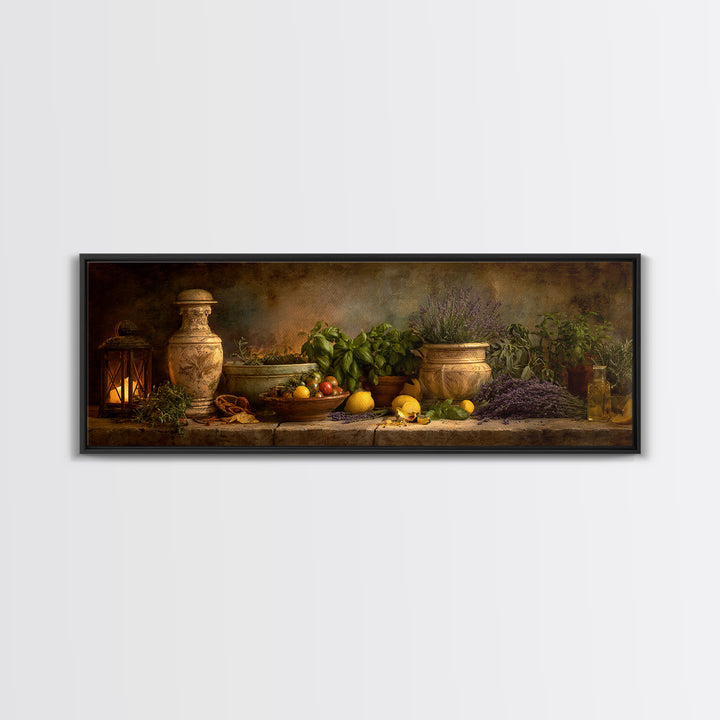 Pasta Herbs and Tomatoes Still Life Canvas Print, Italian Villa Art, Minimalist Decor, Living Room Decor, Fine Art, Villa, IVA-3x1-83