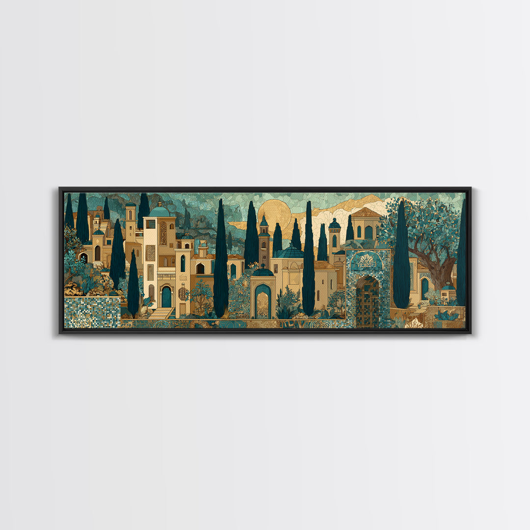 Tuscan Hillside with Cypress Trees and Golden Canvas Print, Italian Villa Art, Farmhouse Wall Art, Living Room Decor, Villa, IVA-3x1-89