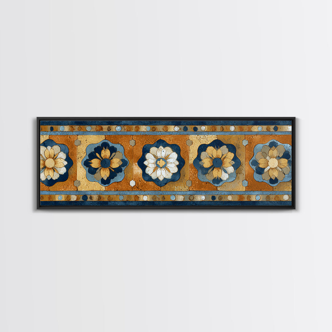 Italian Tile Pattern Framed Canvas Print, Italian Villa Art, Textured Painting, Living Room Decor, Villa, Living Room Wall Art, IVA-3x1-9