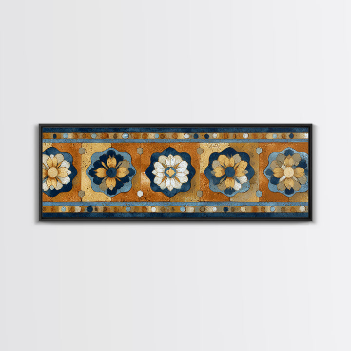 Italian Tile Pattern Framed Canvas Print, Italian Villa Art, Textured Painting, Living Room Decor, Villa, Living Room Wall Art, IVA-3x1-9