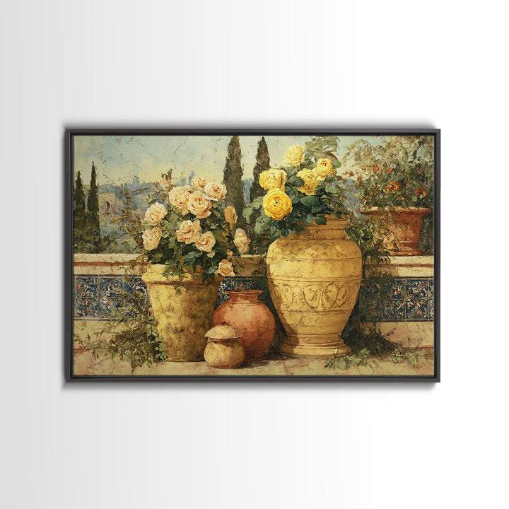 Italian Villa Garden Urn Framed Canvas Print, Italian Villa Art, Printable Wall Art, Living Room Decor, Oil Painting, Villa, IVA-3x2-10