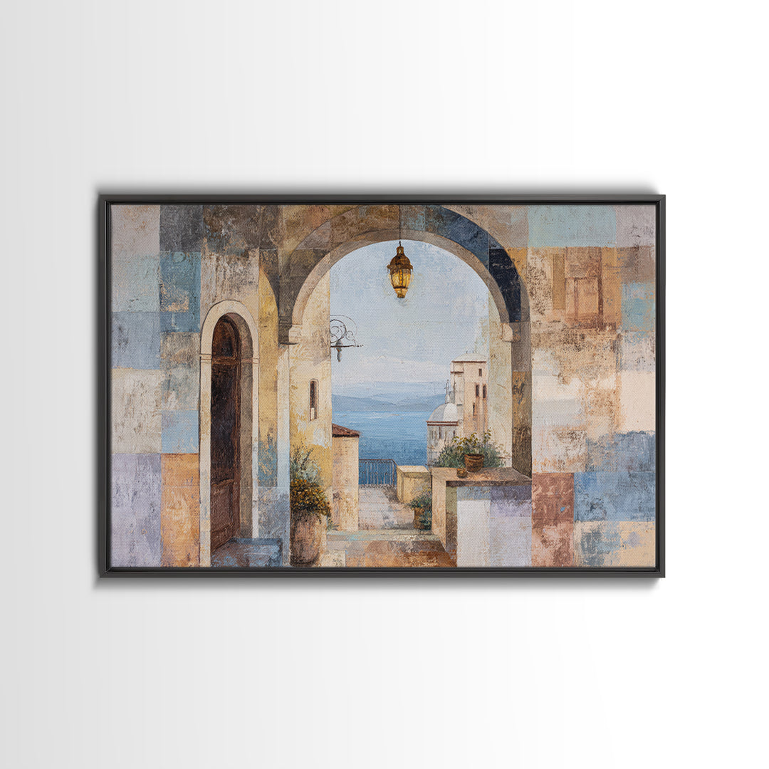 Mediterranean Arch Framing Blue Sea Canvas Print, Italian Villa Art, Luxury Decor, Living Room Decor, Fine Art, Villa, IVA-3x2-12