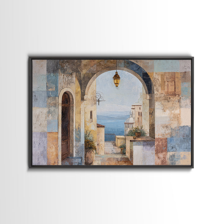 Mediterranean Arch Framing Blue Sea Canvas Print, Italian Villa Art, Luxury Decor, Living Room Decor, Fine Art, Villa, IVA-3x2-12