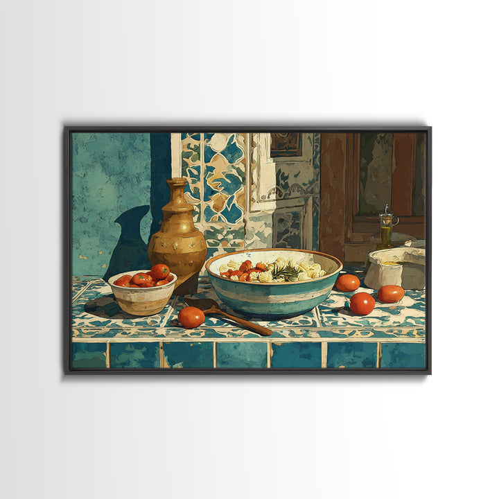 Pasta Herbs and Tomatoes Still Life Framed Canvas Print, Italian Villa Art, Room Decor, Living Room Decor, Fine Art, Villa, IVA-3x2-23