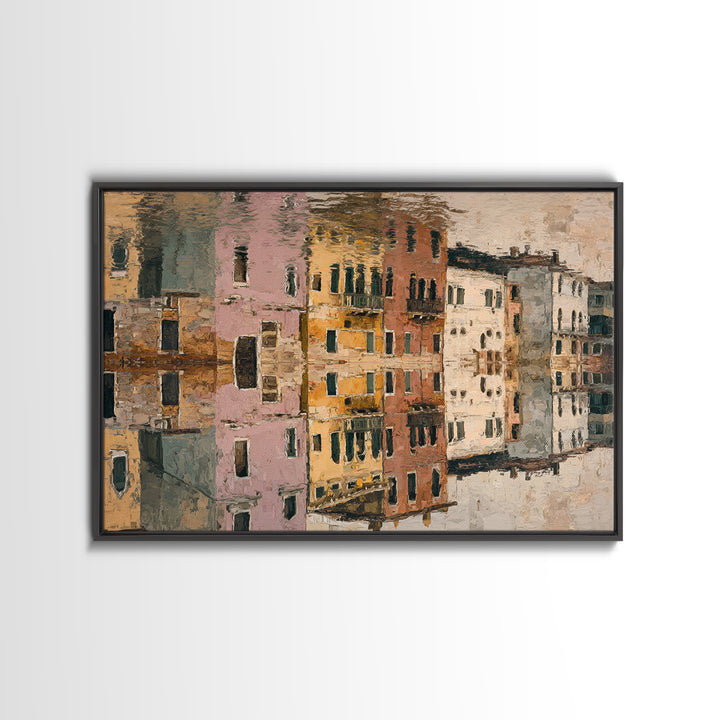 Venetian Canal Reflection Without City Crowd Canvas Print, Italian Villa Art, Textured Painting, Living Room Decor, Villa, IVA-3x2-24