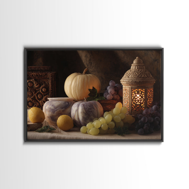 Marble Fruit Still Life Framed Canvas Print, Italian Villa Art, Textured Painting, Living Room Decor, Fine Art, Villa, IVA-3x2-27