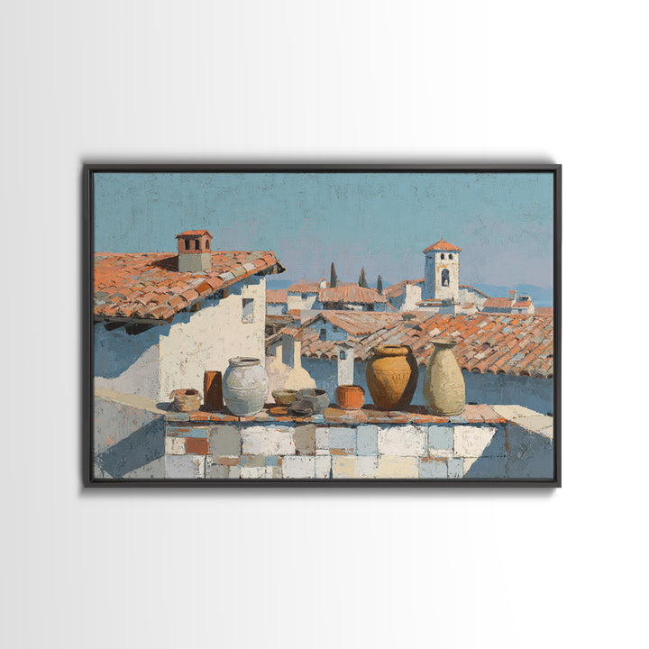 Terracotta Rooftops Against Pale Sky Canvas Print, Italian Villa Art, Minimalist Decor, Living Room Decor, Fine Art, Villa, IVA-3x2-32