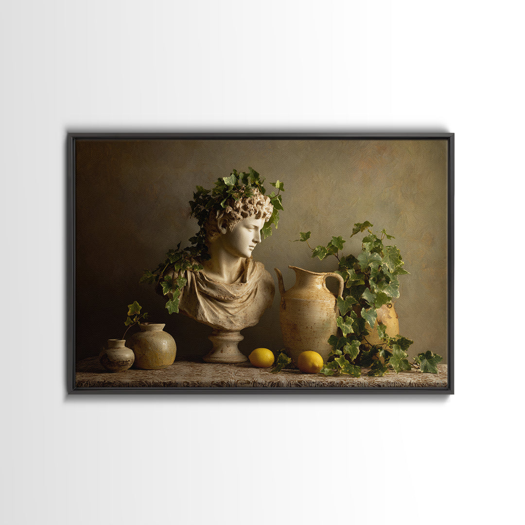 Classic Roman Statue Bust Framed Canvas Print, Italian Villa Art, Printable Wall Art, Living Room Decor, Oil Painting, Villa, IVA-3x2-40