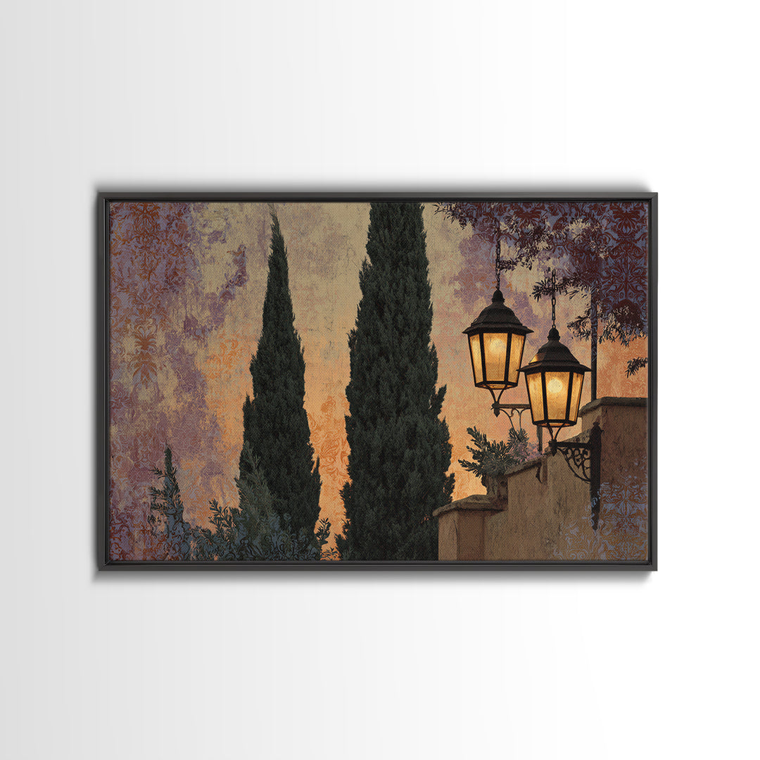 Cypress Silhouette at Sunset Canvas Print, Italian Villa Art, Living Room Decor, Villa, Living Room Art, Gallery Wall Set, IVA-3x2-49