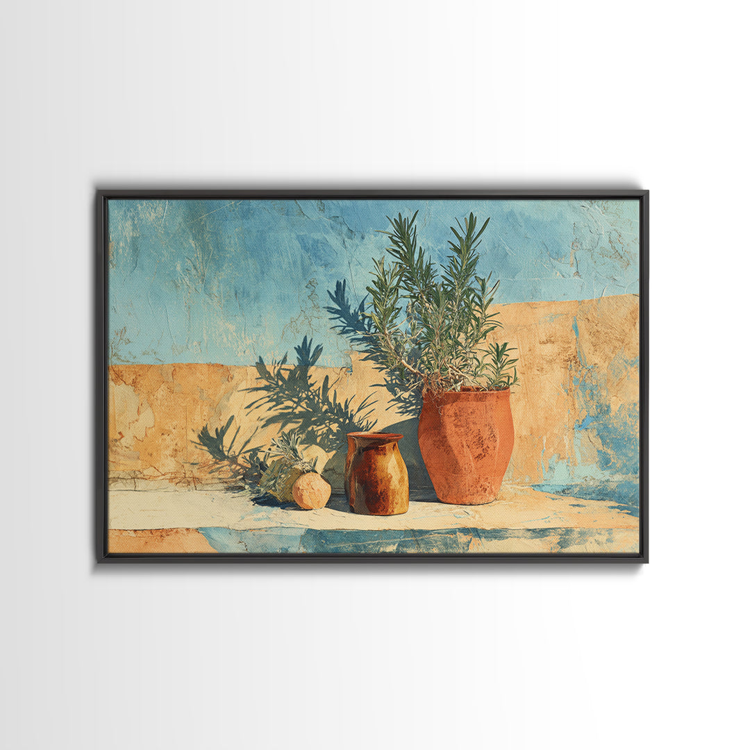 Terra Cotta Pot Framed Canvas Print, Italian Villa Art, Digital Wall Art, Living Room Decor, Oil Painting, Villa, Gallery Wall, IVA-3x2-50