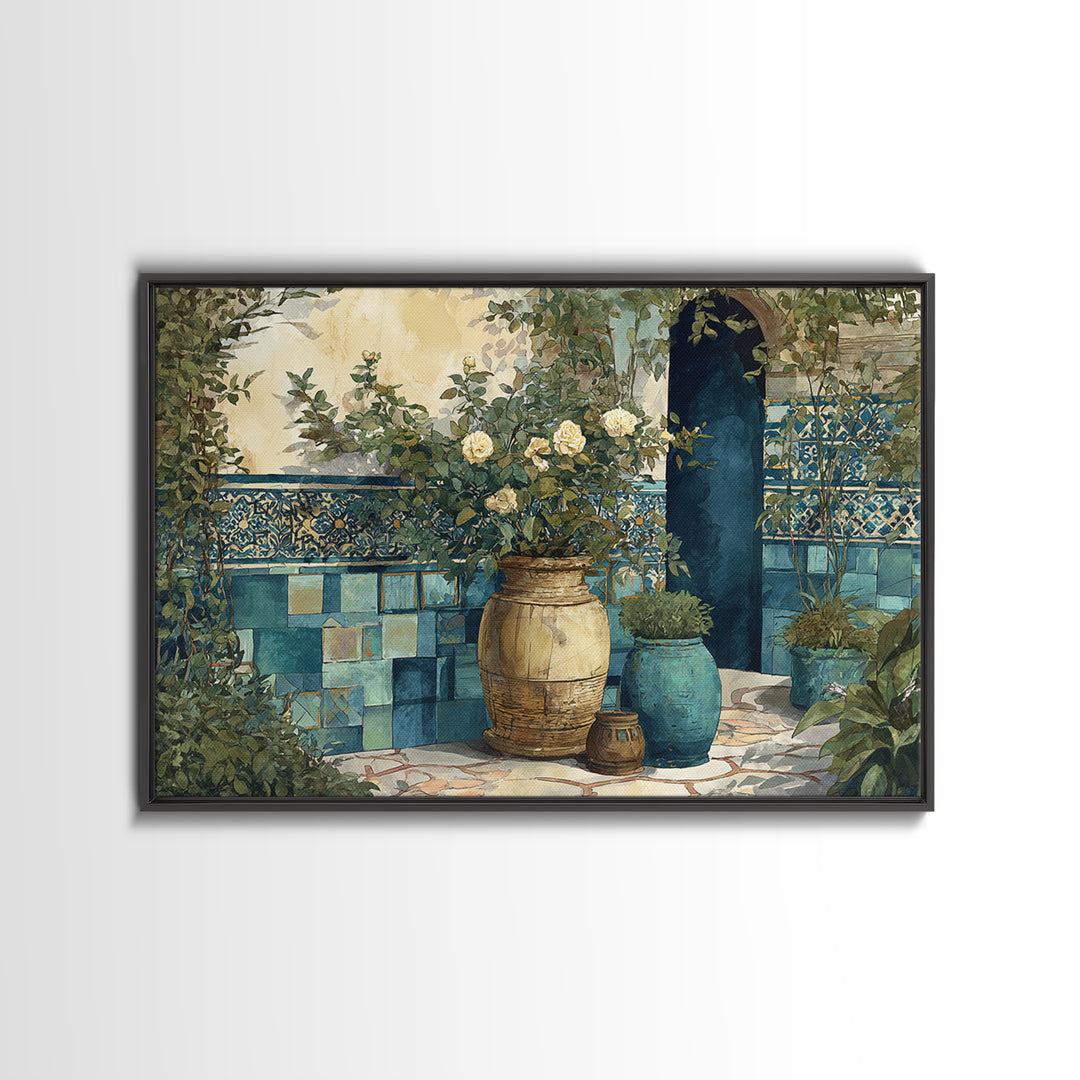Italian Villa Garden Urn Canvas Print, Italian Villa Art, Framed Wall Art, Living Room Decor, Watercolor Art, Villa, IVA-3x2-58