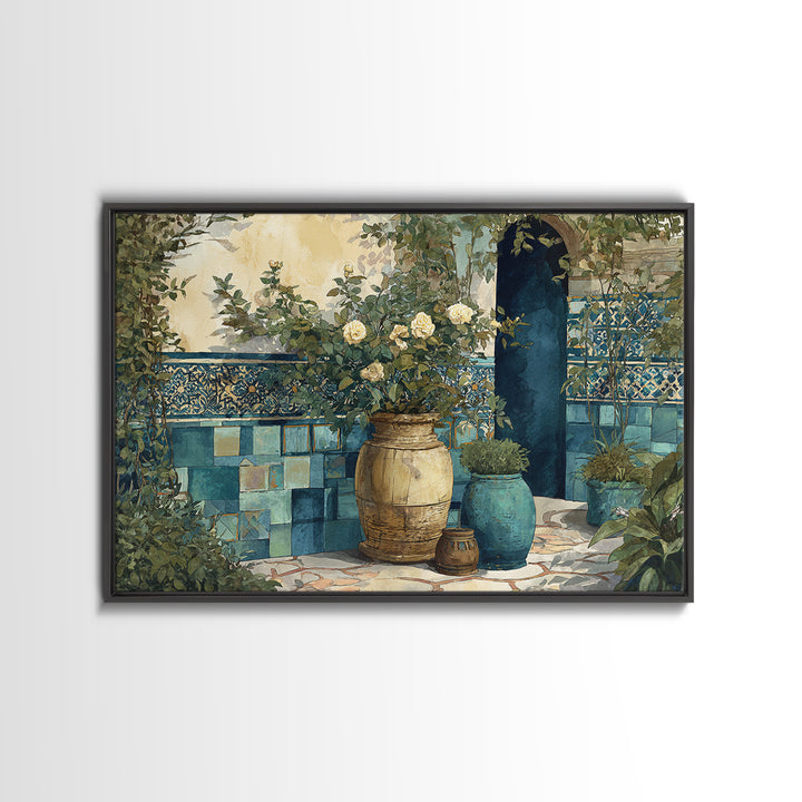 Italian Villa Garden Urn Canvas Print, Italian Villa Art, Framed Wall Art, Living Room Decor, Watercolor Art, Villa, IVA-3x2-58
