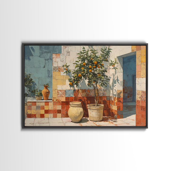 Orange Tree in a Courtyard Planter Canvas Print, Italian Villa Art, Original Painting, Living Room Decor, Fine Art, Villa, IVA-3x2-66