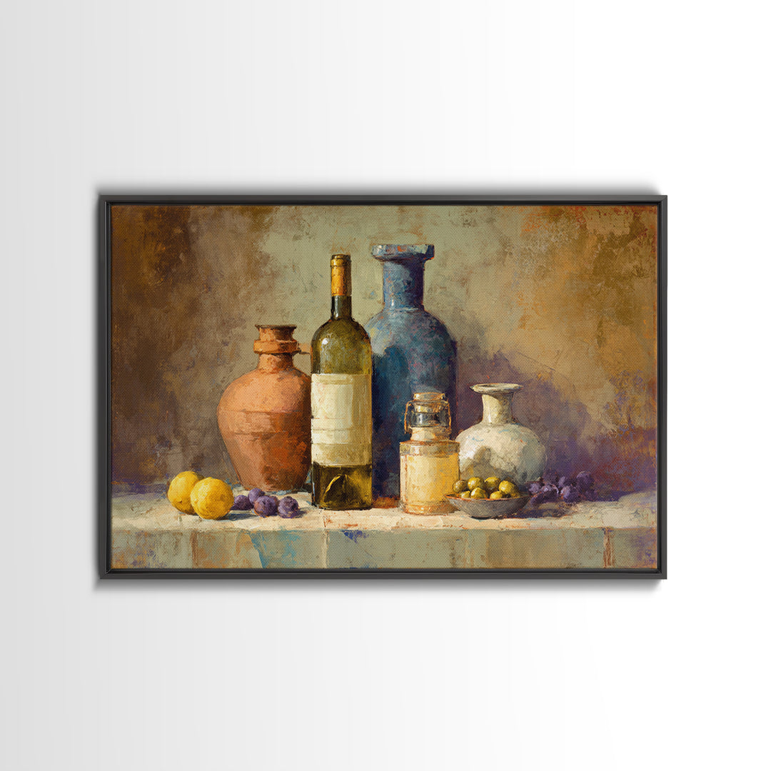 White Wine and Olives Still Life Canvas Print, Italian Villa Art, Coastal Wall Art, Living Room Decor, Fine Art, Villa, IVA-3x2-68
