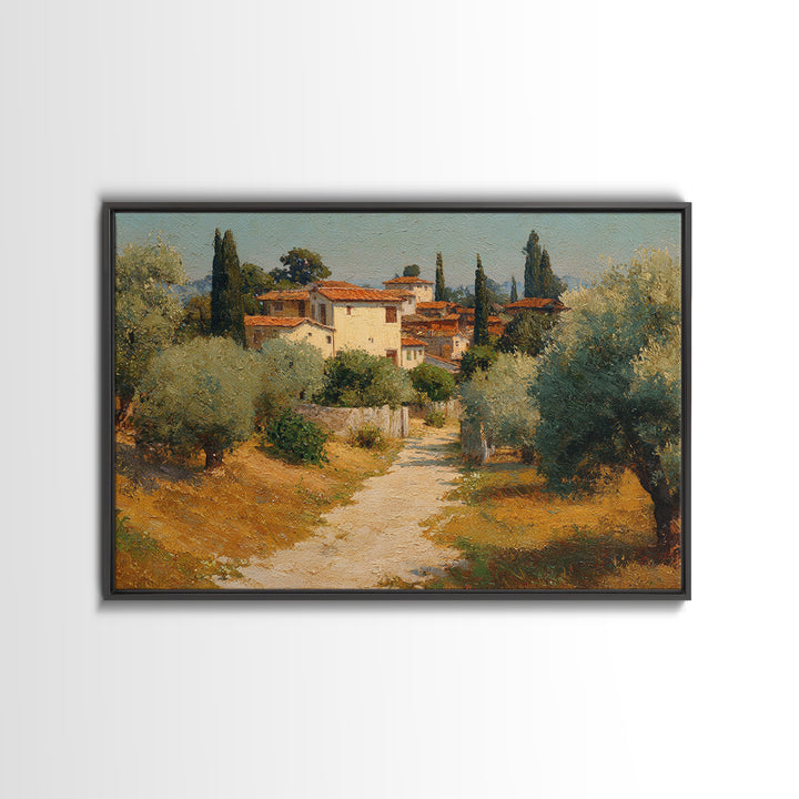 Olive Grove Path Framed Canvas Print, Italian Villa Art, Landscape Print, Living Room Decor, Abstract Art, Villa, IVA-3x2-7