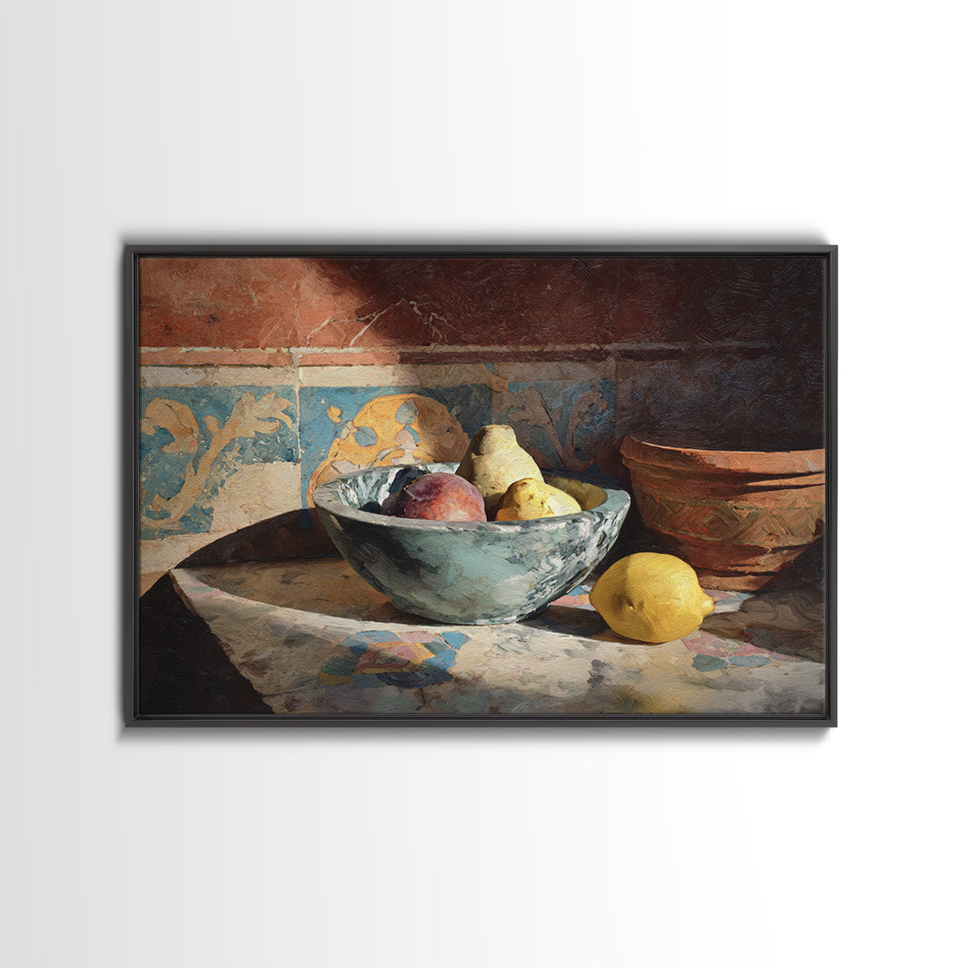 Marble Fruit Still Life Canvas Print, Italian Villa Art, Coastal Decor, Living Room Decor, Fine Art, Villa, Landscape Print, IVA-3x2-75