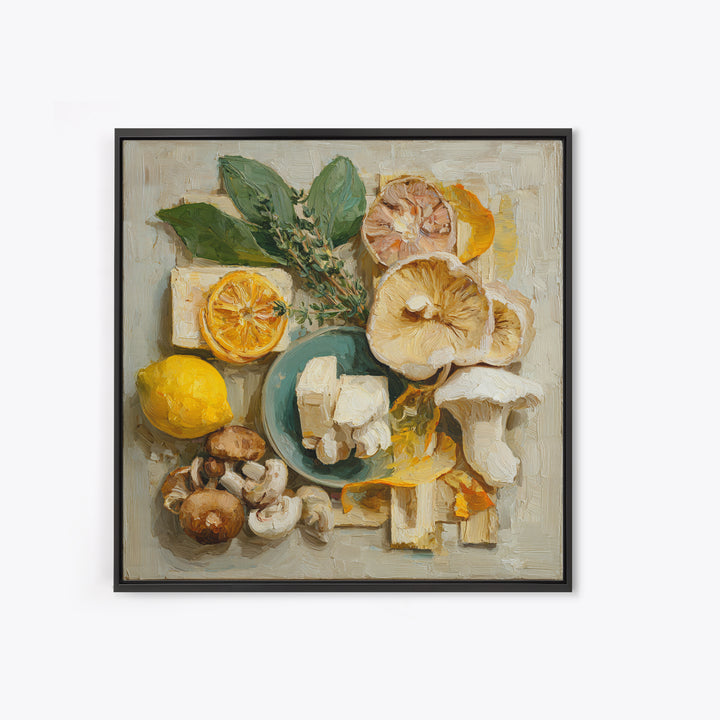 Mushrooms and Thyme Botanical Study Canvas Print, Kitchen Art, Kitchen Wall Art, Kitchen Decor, Watercolor Art, Kitchen, KIT-1x1-15