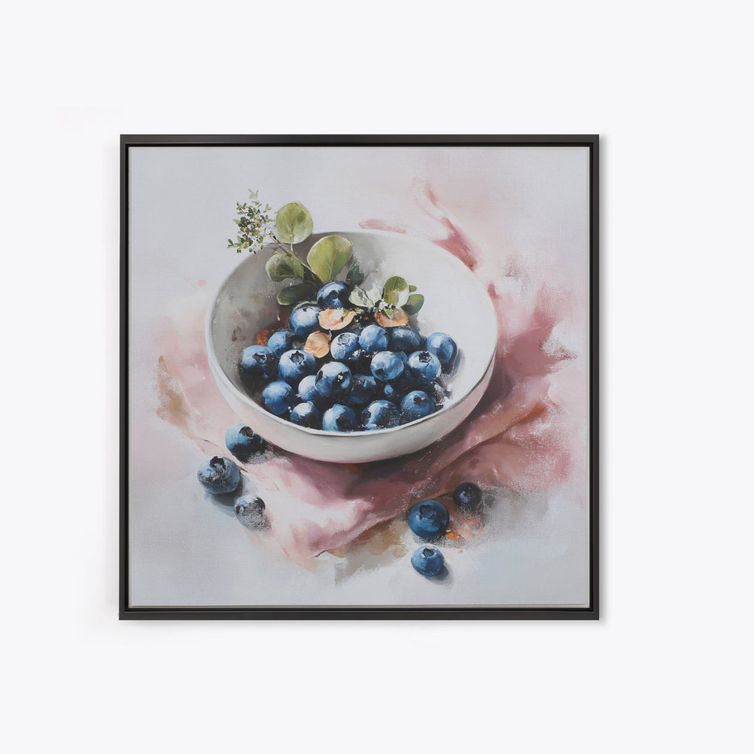 Blueberries in a White Bowl Canvas Print, Kitchen Art, Digital Print, Kitchen Decor, Watercolor Art, Kitchen, Kitchen Print, KIT-1x1-19