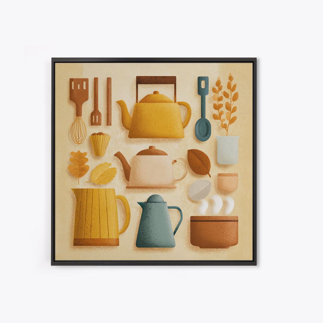 Kitchen Utensil Silhouettes Framed Canvas Print, Kitchen Art, Kitchen Print, Kitchen Decor, Fine Art, Kitchen, Art Print, KIT-1x1-21