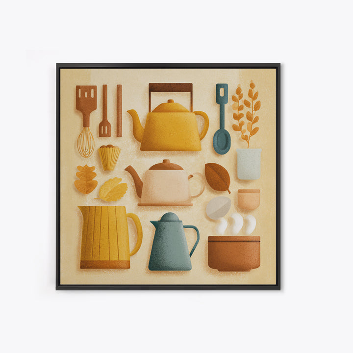 Kitchen Utensil Silhouettes Framed Canvas Print, Kitchen Art, Kitchen Print, Kitchen Decor, Fine Art, Kitchen, Art Print, KIT-1x1-21