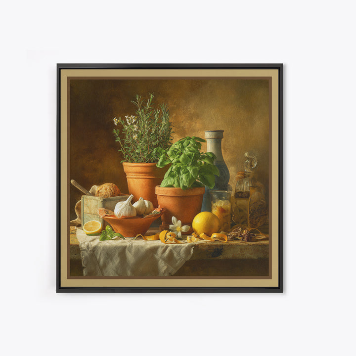 Fresh Herbs in Terracotta Pots Canvas Print, Kitchen Art, Modern Decor, Kitchen Decor, Fine Art, Kitchen, Home Decor, KIT-1x1-25