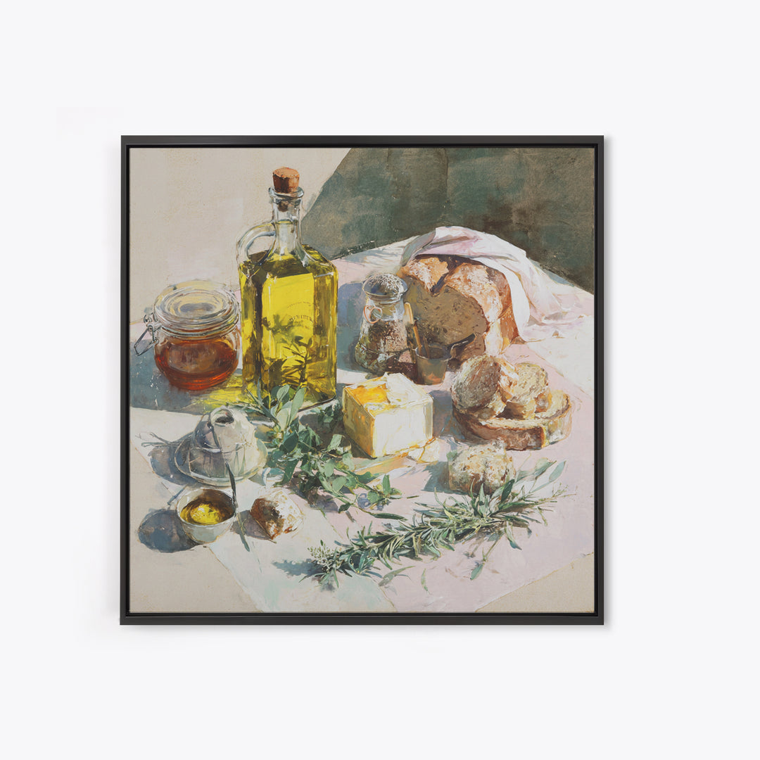 Olive Oil Bottle and Rosemary Branch Framed Canvas Print, Kitchen Art, Fine Art Print, Kitchen Decor, Fine Art, Kitchen, KIT-1x1-29