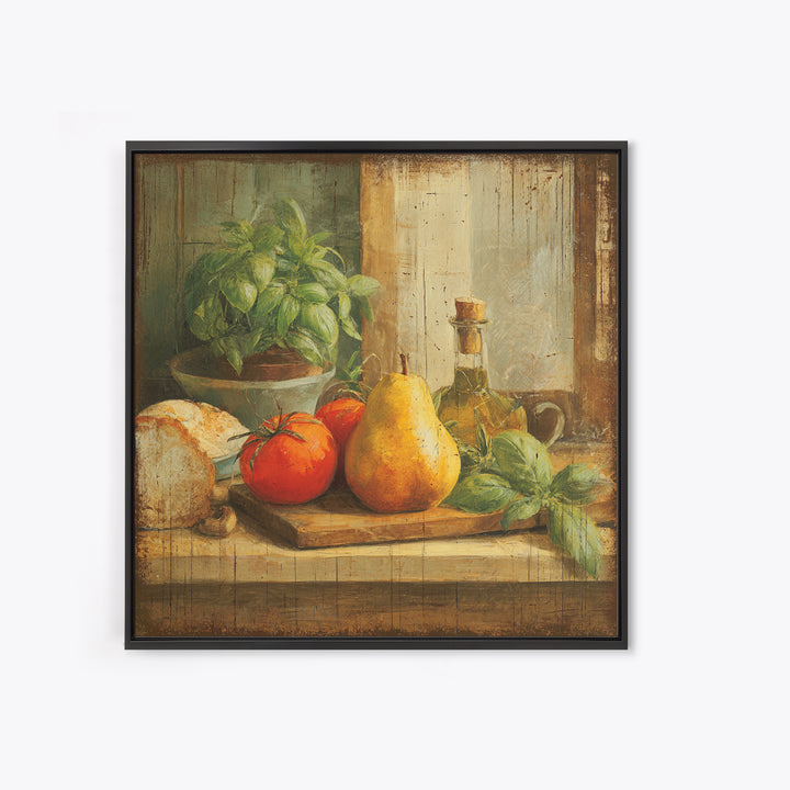 Farmhouse Pears on a Wooden Board Framed Canvas Print, Kitchen Art, Statement Artwork, Kitchen Decor, Abstract Art, Kitchen, KIT-1x1-33
