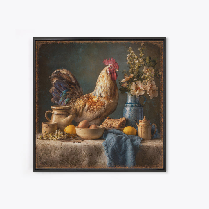Rooster Portrait for Country Kitchen Charm Framed Canvas Print, Kitchen Art, Art Print, Kitchen Decor, Oil Painting, Kitchen, KIT-1x1-40